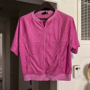 urban outfitters, out from under, pink, short sleeve track jacket. size s.